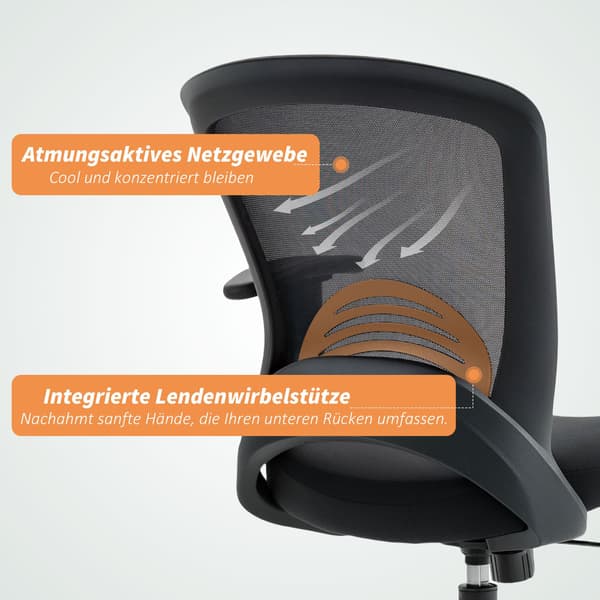 Justerbar kontorstol i net, rullende, sort