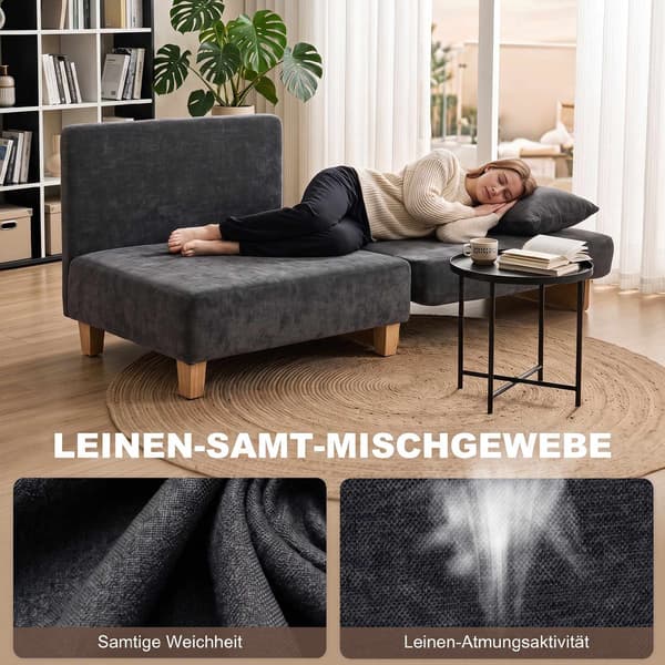 Konvertibel sovfåtölj med linnesammet, mörkgrå