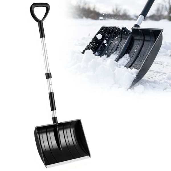 Snöskyffel, lättviktig D-grepp, aluminiumkant, svart