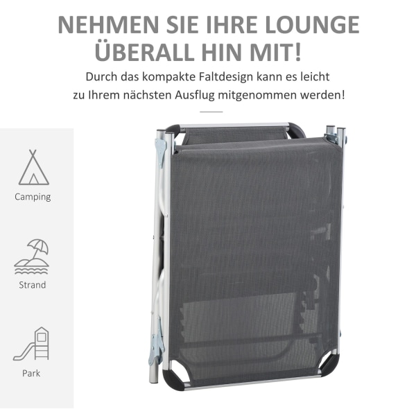 Solstol Trädgårdsstol Solstol I Aluminiumtyg Relaxstol 5-Vägs Justerbar Hopfällbar Ergonomisk Mesh Grå 170 X 60 X 76 Cm