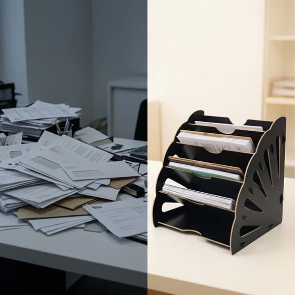 Brevkorg med träeffekt, 5 fack – mörkbrun MDF