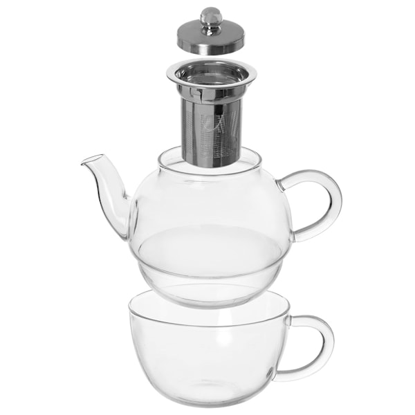 Tekanna i glas med tekopp med infuser 300+350 ml 2 st.