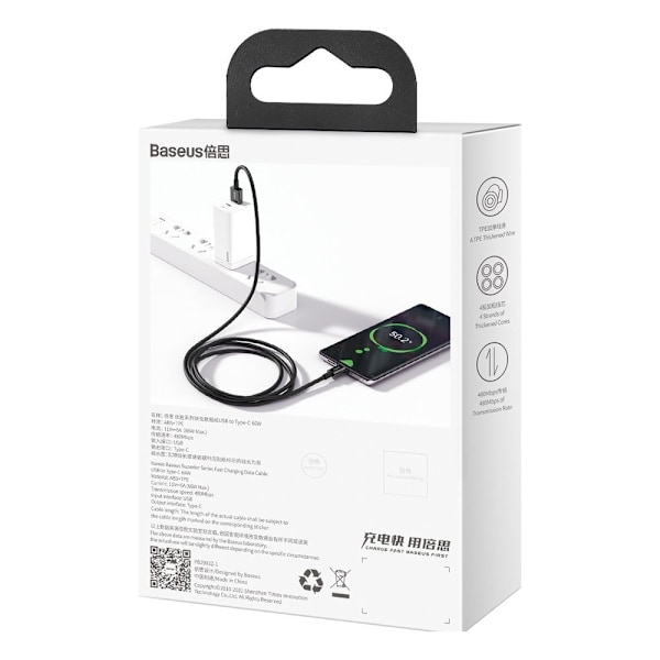 Överlägsen kabel för Huawei USB - USB-C 11V / 6A SuperCharge 1m - svart