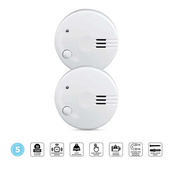 Mini røgalarm, 5 års batteri, 2-pak, hvid