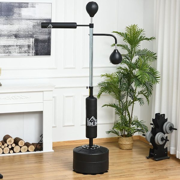 Boksestativ Stående Boksetræner Med 2 Speed Bolde Refleksstang Og Sugekop Base 160-230 Cm Højdejusterbar Sort