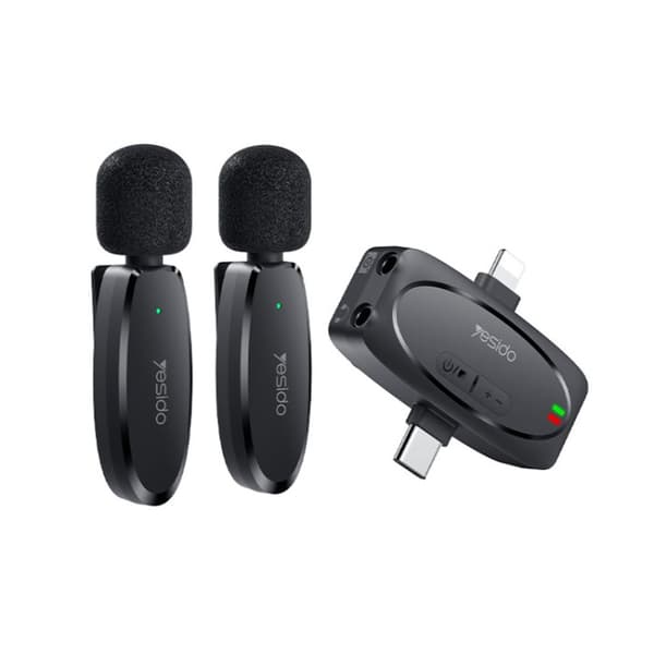 Yesido trådløs MEMS-mikrofon x 2 med USB-C/Lightning-sender