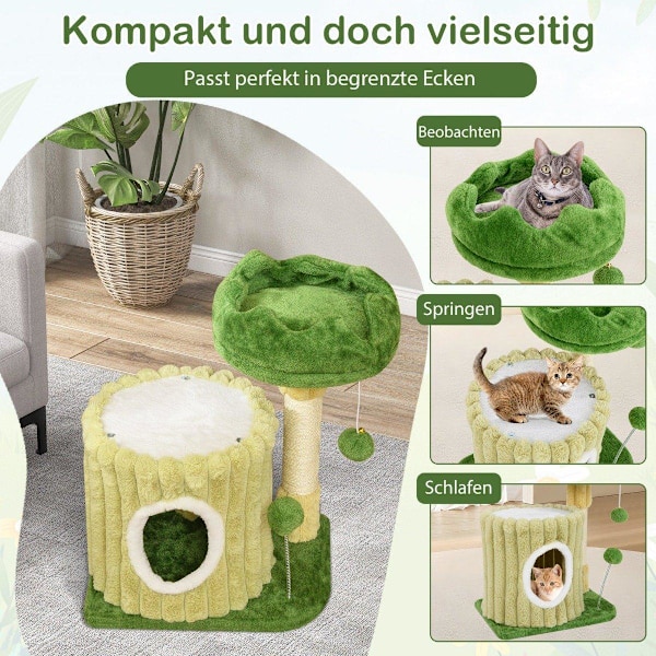 Liten skrapstolpe kattträd med plattform sisal skrapstolpe kattgrotta & 2 gröna bollar