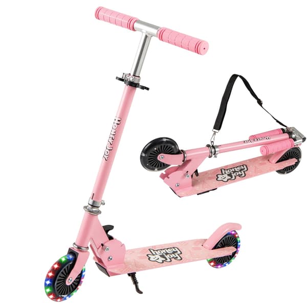 Sammenfoldelig børnescooter med LED-hjul, justerbart styr