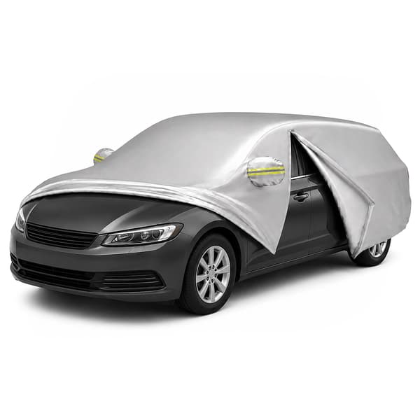 Udendørs biloverdækning til hatchback, 400–435 cm, sølv