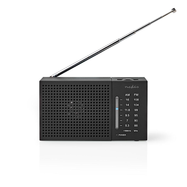 FM-radio | Portabel design | AM / FM | Batteridriven | Analog | 1.5 W | Svart Vit Skärm | Bluetooth® | Hörlursuttag | Svart