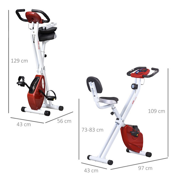 Motionscykel Cykeltræner Med 8 Niveauer Af Justerbar Magnetisk Modstand, Højdejusterbar Stål Rød + Hvid 43 X 97 X 109 Cm