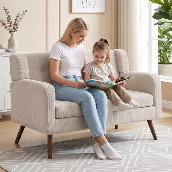 2-sits soffa i sladd, knappklädd, träben, beige