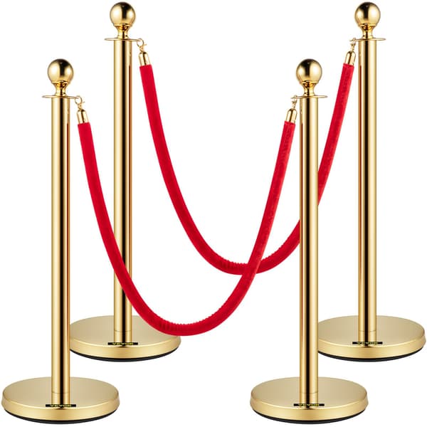 Set med sammetsrepstolpar, guldfärgade stolpar, 1,5 m rött rep, 4-pack