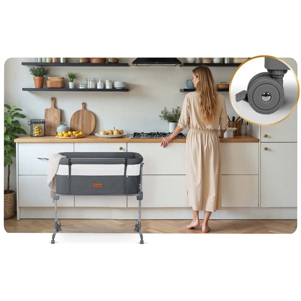 Sammenfoldelig rejse-babyseng med co-sleeper-funktion