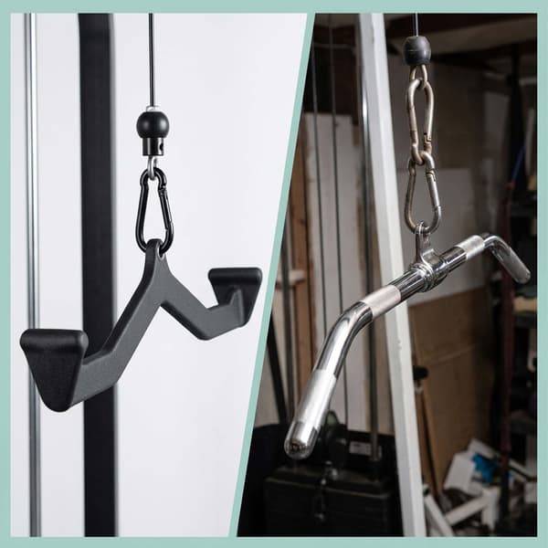 Lat Pulldown-stänger, set om 5 med stål-V-grepp, PVC-belagda, svarta