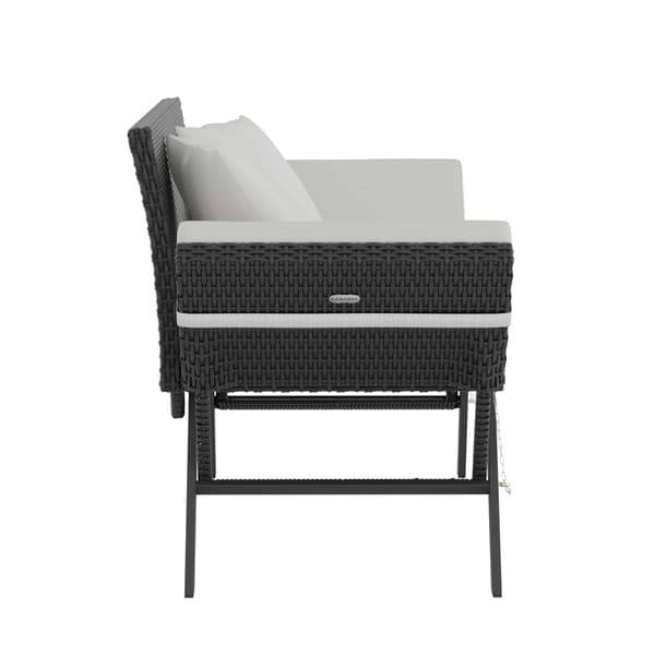 Polyrattan havebænk/sofa, sort/creme, 176x56x81cm