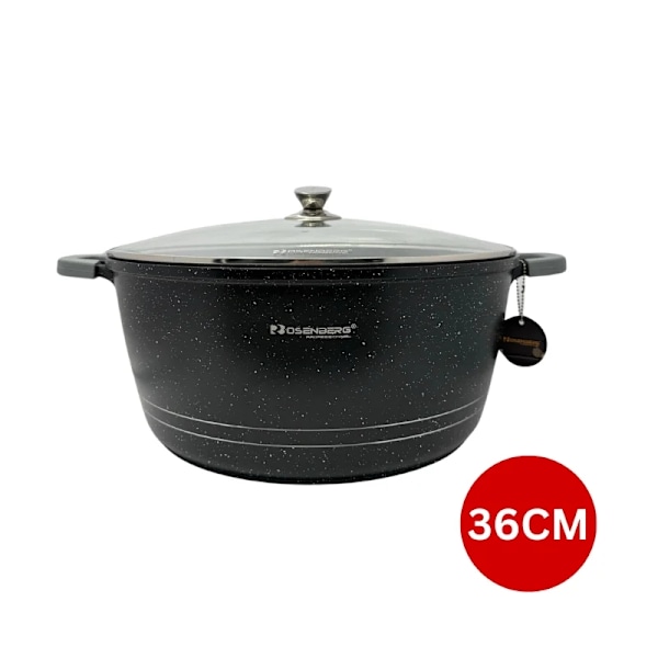 Rosenberg RB-36M2: Marmorbelagd gryta med glaslock - 36cm