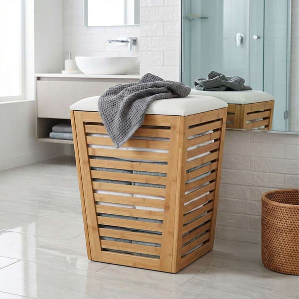 Bambu Tvättkorg med Sits – Förvaringspall