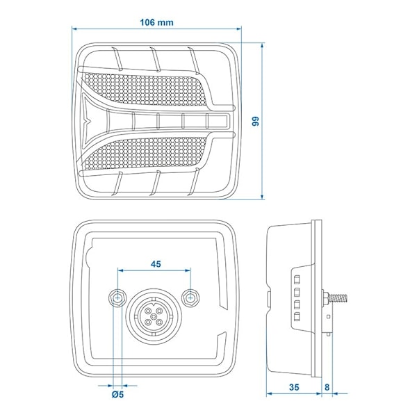 Baklykta 4 funktion 106 x 99 mm LED vänster