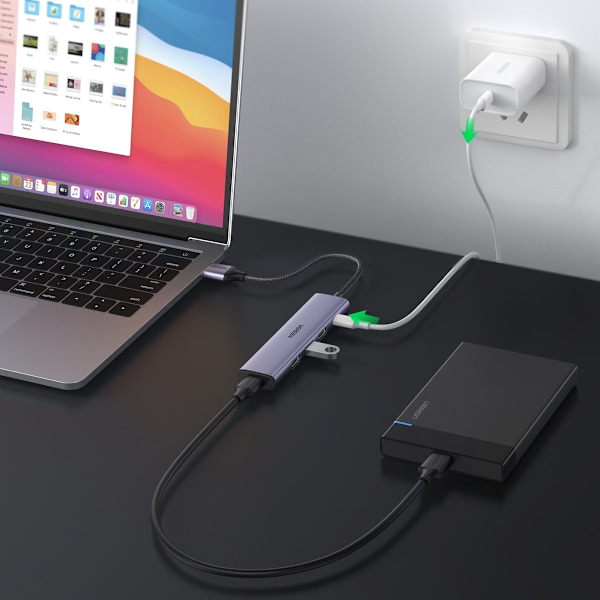 USB HUB port splitter - 4x USB 3.0, grå