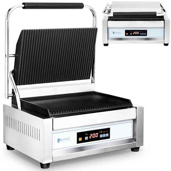 Elektroniskt styrd räfflad kontaktgrill 34 x 23 cm 2200 W