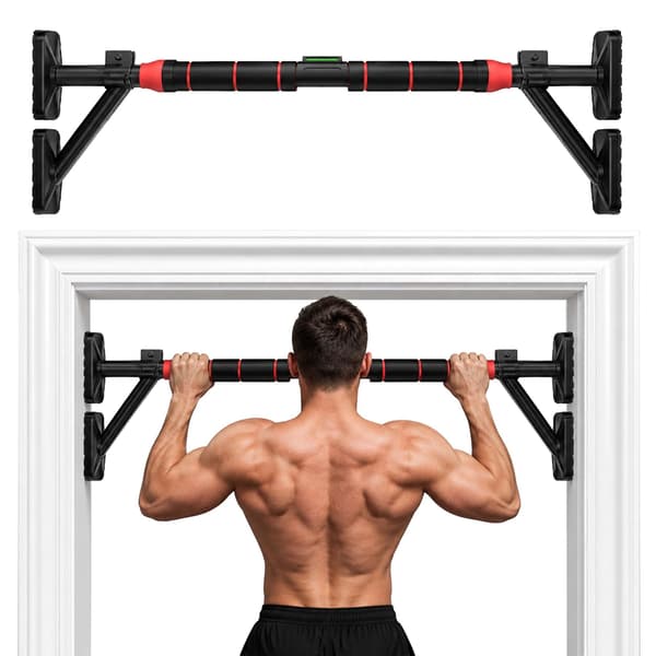 Justerbar pull-up stang til døråbning, 87-100 cm, sort/rød