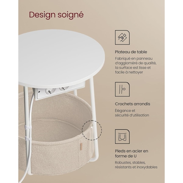 Hurtig montering rundt sidebord med opbevaringskurv