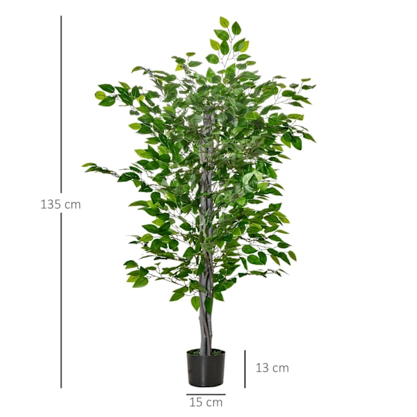 Kunstig Ficus Træ Stor 135 cm Kunstig Plante, Kunstig Plast Planter Ficus i Pot, Kunstigt Træ Som Ægte med Cement, Kunstigt Græs til Stue Soveværelse
