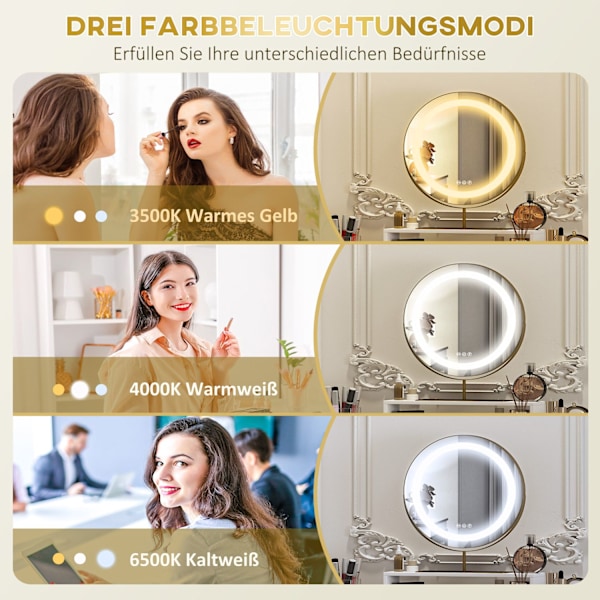 Meikkipöytä LED-valolla, peilipöytä säädettävällä peilillä, kosmetiikkapöytä 2 laatikolla, avohylly, makuuhuoneen meikkipöytä, 100 x 50 x 76 cm, valko