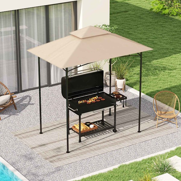 Varakatto BBQ-huvimajaan 1,5 m x 2,4 m Vain vaihtokatto, kaksitasoinen suojakansi, vedenkestävä ulkokatos, katto sopii ulkogrillitelttaan, beige