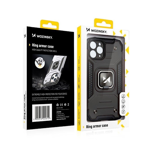 iPhone 14 etui, pansret cover, magnetisk holder, ring, guld