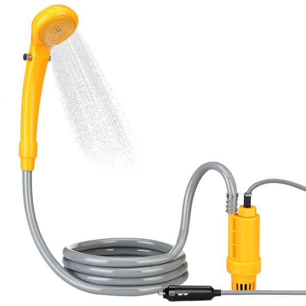 Bärbar 12V campingdusch, 5m kabel, justerbart tryck