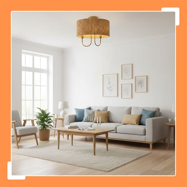Loftlampe med 2 lyskilder, papirledning og bronzefinish