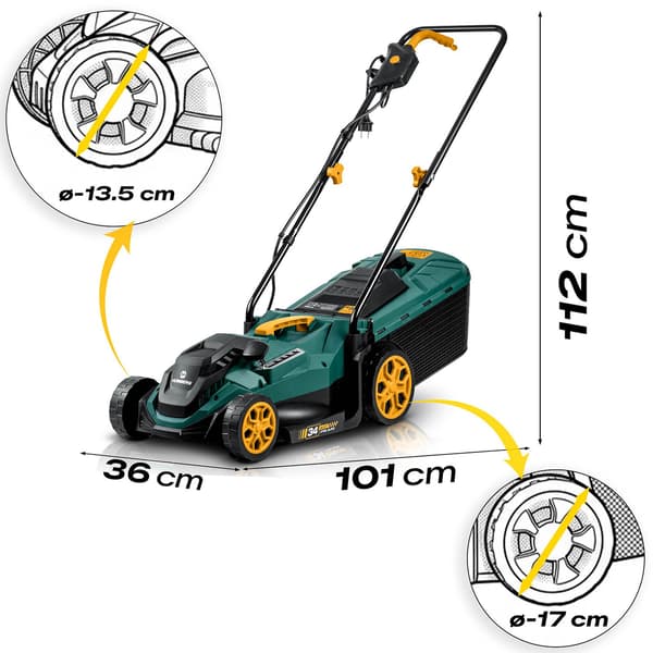 Elektrisk gräsklippare, 1400W, 34 cm klippbredd