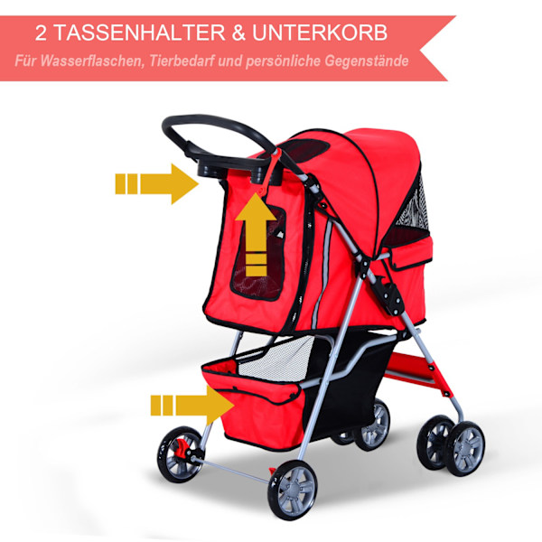 Dog Buggy Hundevogn I Rød, Hundevogn Buggy Stroller Jogger Trailer, Let Og Foldbar
