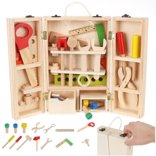 Box + set med träverktyg 22697