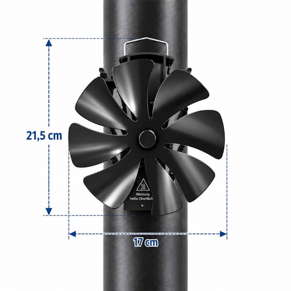 Magnetisk spisrörsfläkt med klämma och termometer, 8 blad, svart
