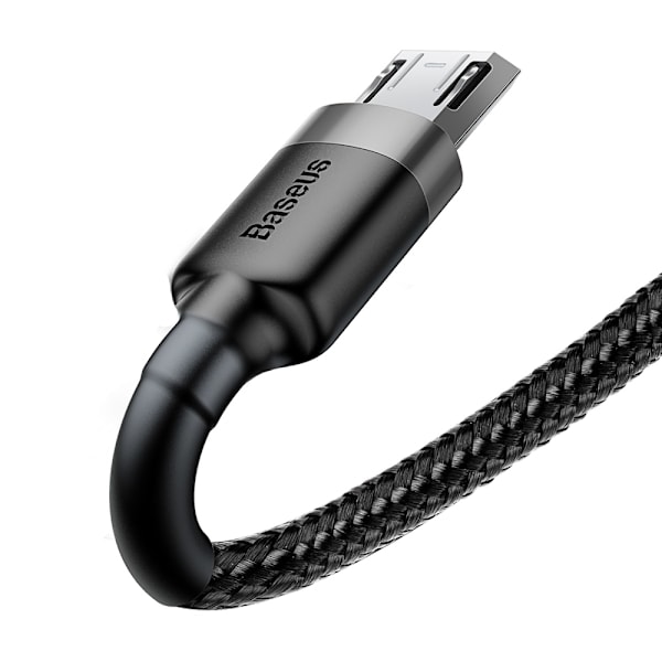 Holdbart fleksibelt kabel USB microUSB QC3.0 2.4A 1M sort og grå