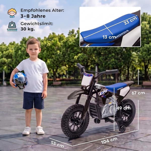 Elektrisk børnemotorcykel, 12V, sort og blå, 3-6 km/t