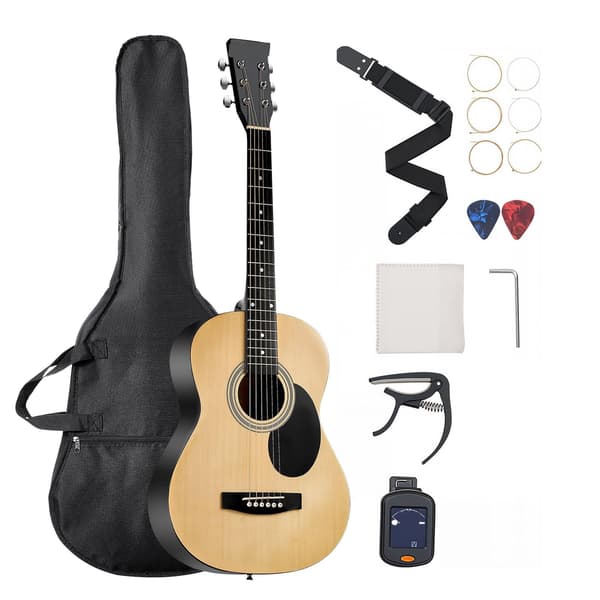 36-tums dreadnought akustisk gitarr, naturfärgad, gigbagset