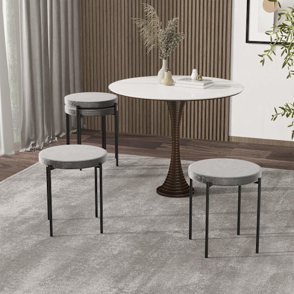 Set med 4 matpallar diskpallar med vadderad sits runda pallar barstolar sammetsrör polyester stålgrå 41,5 x 41,5 x 46 cm