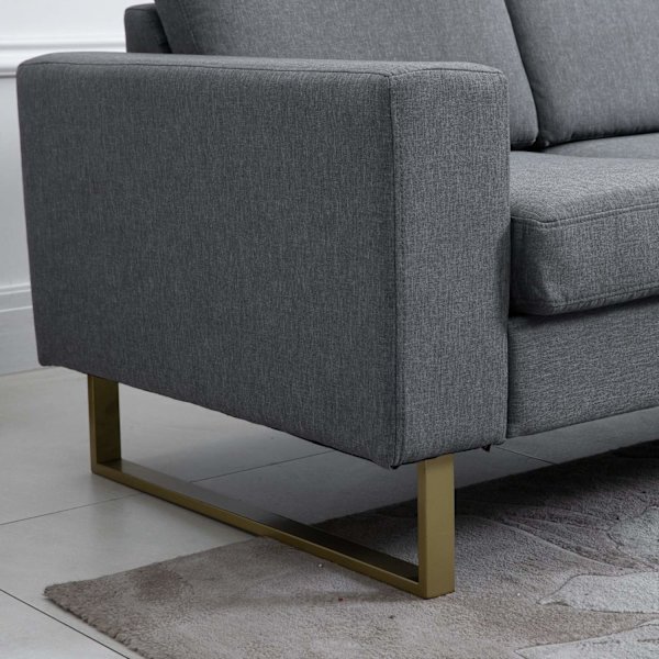 Klädd soffa 3-sits soffa tyg soffa sittplatser TV fåtölj kudde armstöd linne mörkgrå 200 x 82 x 78 cm