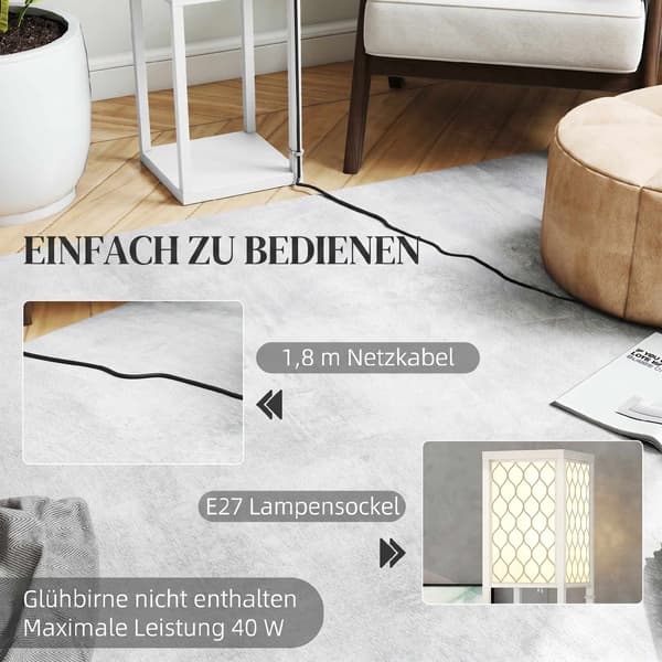 Golvlampa med hyllplan, 3 nivåer, MDF, vit