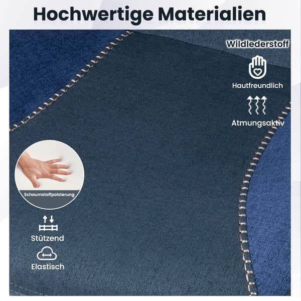 Ergonomisk kontorsstol, justerbart nackstöd, blått linne