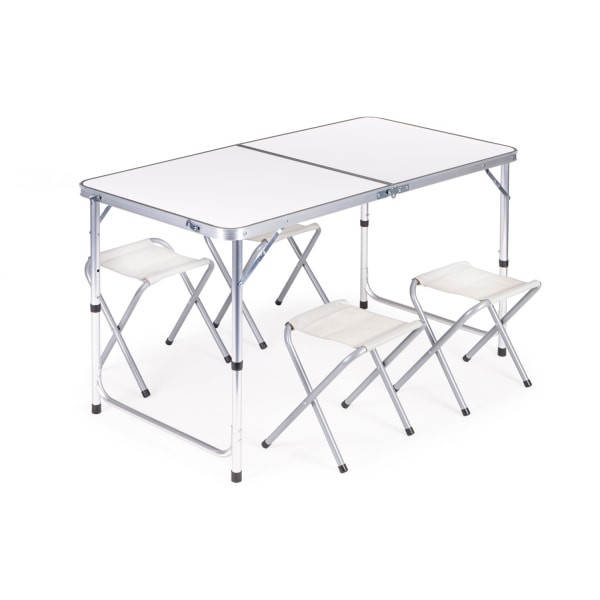 Turistipöytä, kokoontaitettava pöytä, 4 tuolin sarja Valkoinen
