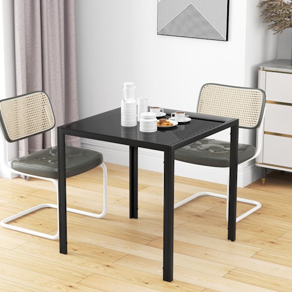 Spisebord Firkantet køkkenbord til 4 personer, spisebord af hærdet glas, bæreevne op til 80 kg, til køkken, spisestue, 75 x 75 x 75 cm, sort
