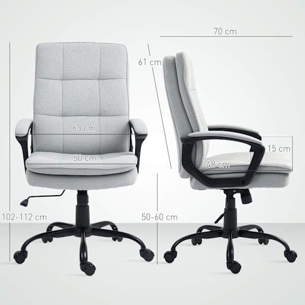 Kontorstol Ergonomisk skrivebordsstol med armlæn, højdejusterbar drejestol med vippefunktion, linnedlook, polstret computerstol, grå