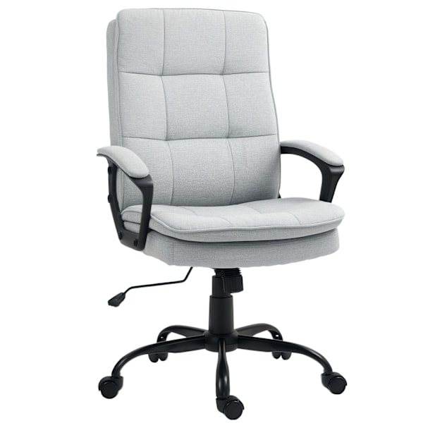 Kontorstol Ergonomisk skrivebordsstol med armlæn, højdejusterbar drejestol med vippefunktion, linnedlook, polstret computerstol, grå