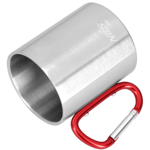 Campingmugg med karbinhake, 300ml rostfritt stål
