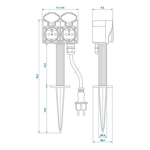Havestik Schuko 2-vejs 2M 3x1,5mm²
